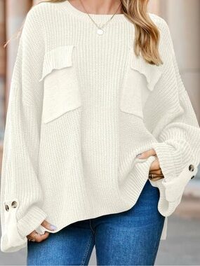 Oversized Sweater Chunky Ribbed Knit Crew Neck Casual Dolman Sleeves size small